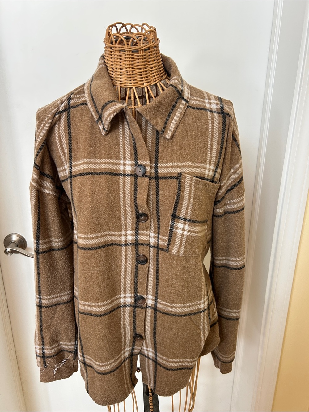 Plaid Brown Button-Front Utility Jacket